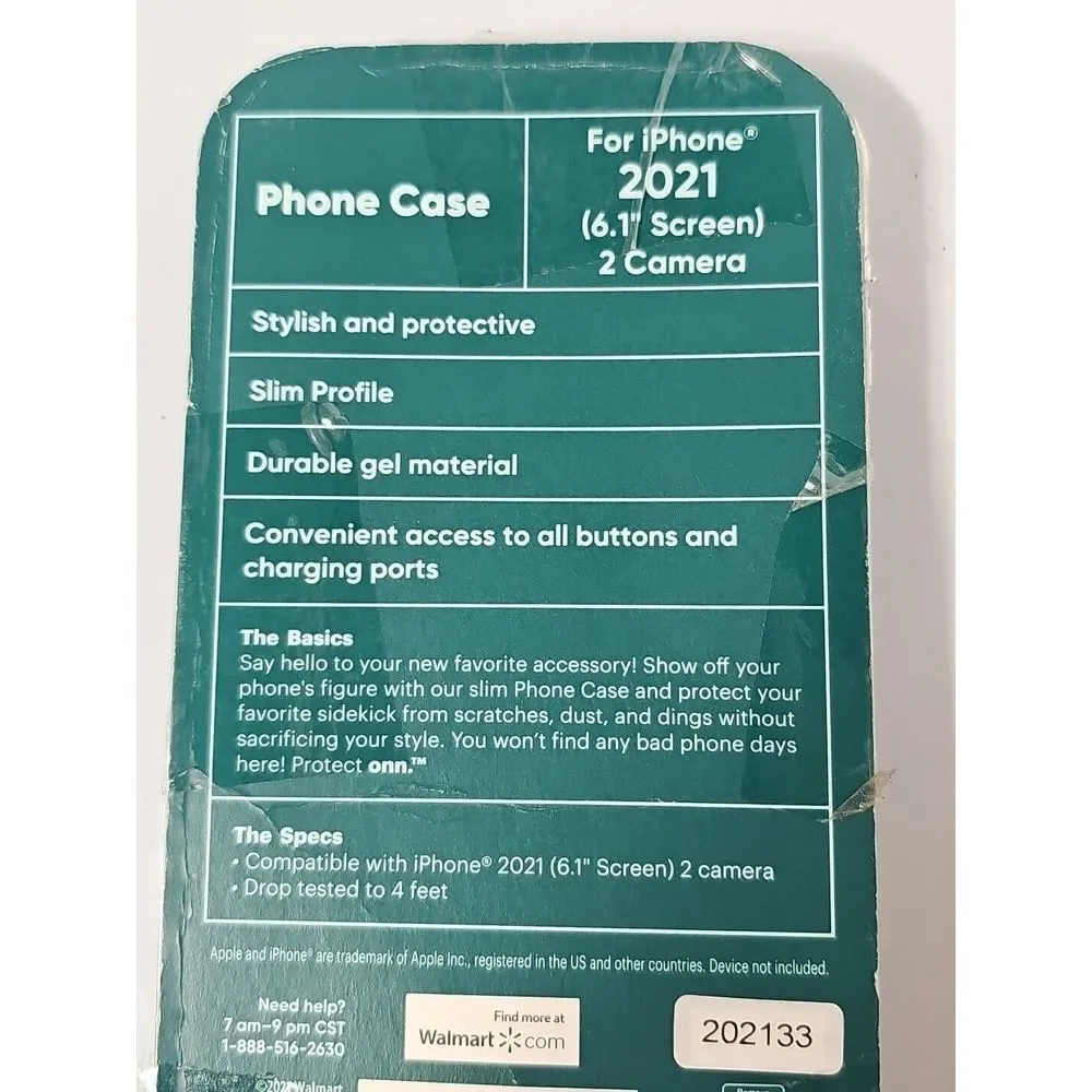 onn. iPhone 13 Phone Case Durable Gel Cellphone Protector 2021 6.1
